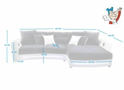 Hoeksalon Laredo 322x190cm - lederlook & stof - wit met LED-verlichting- Hoeksalons