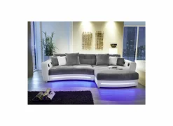 Hoeksalons|Hoeksalon Laredo 322x190cm - lederlook & stof - wit met LED-verlichting