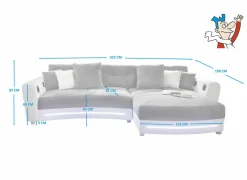 Hoeksalons|Hoeksalon Laredo 322x190cm - lederlook & stof - wit met LED-verlichting