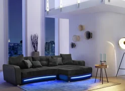 Hoeksalon Laredo 322x190cm - lederlook & stof - zwart met LED-verlichting- Hoeksalons