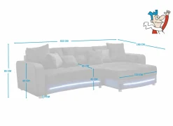 Hoeksalon Laredo 322x190cm - lederlook & stof - zwart met LED-verlichting- Hoeksalons