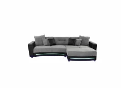 Hoeksalons|Hoeksalon Laredo 322x190cm - lederlook & stof - zwart met LED-verlichting