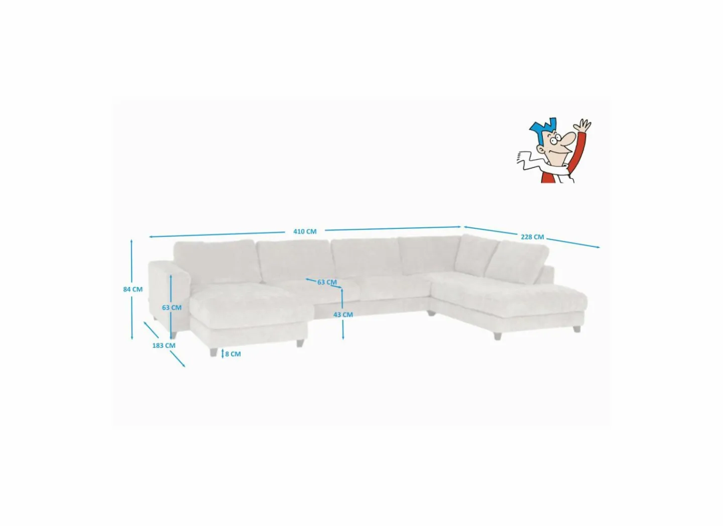 Hoeksalon Larvik 410x228cm - stof - beige- Hoeksalons