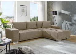 Hoeksalon Luciano 282x204cm - stof - bruin met bedfunctie & opbergruimte- Hoeksalons