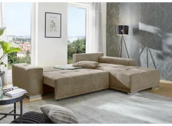 Hoeksalon Luciano 282x204cm - stof - bruin met bedfunctie & opbergruimte- Hoeksalons