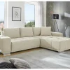 Hoeksalons|Hoeksalon Luciano 282x204cm - stof - beige met bedfunctie & opbergruimte