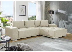 Hoeksalons|Hoeksalon Luciano 282x204cm - stof - beige met bedfunctie & opbergruimte