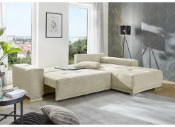 Hoeksalons|Hoeksalon Luciano 282x204cm - stof - beige met bedfunctie & opbergruimte