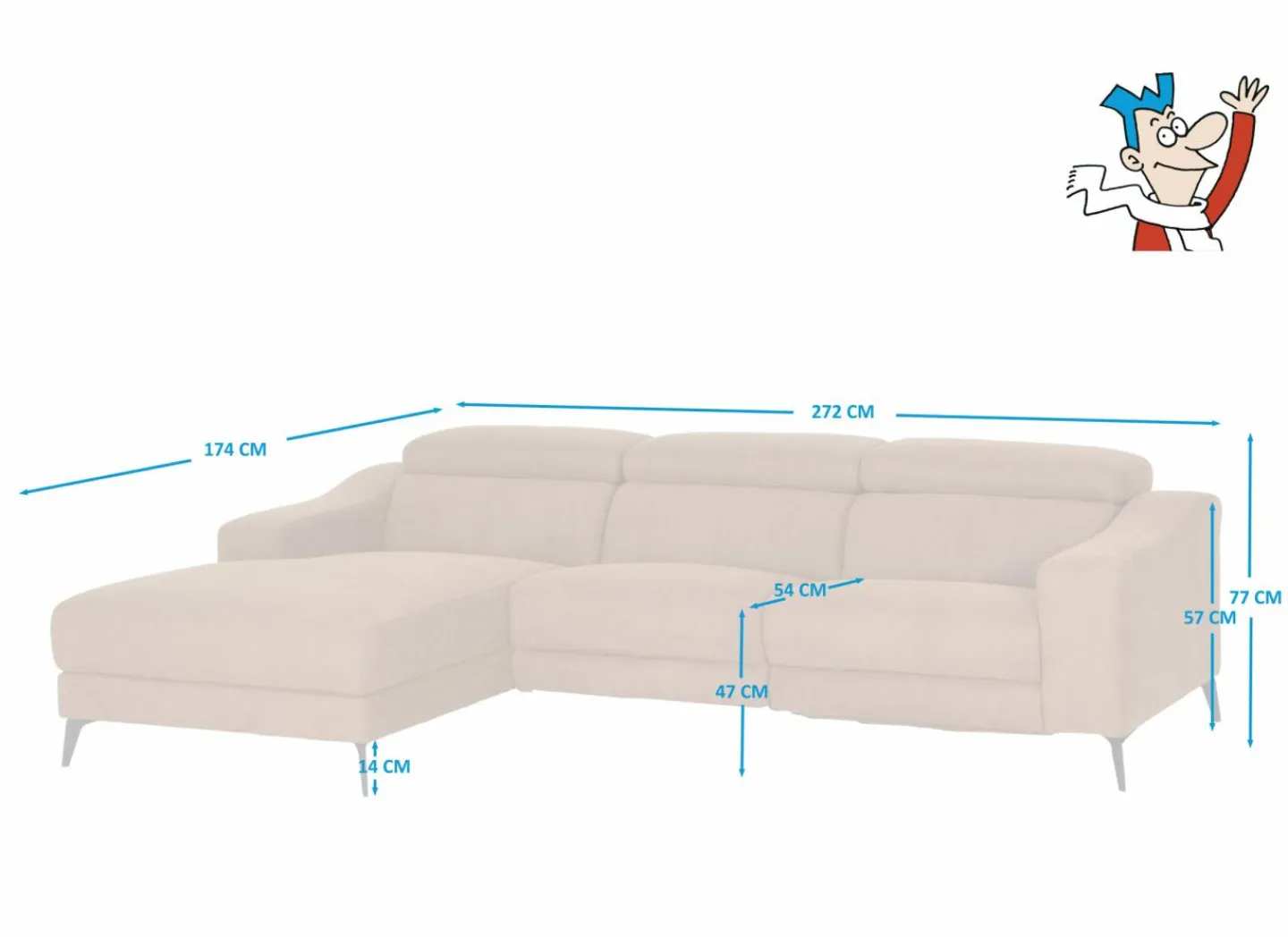 Hoeksalon Mana 272x174cm - stof - cognac- Hoeksalons