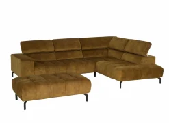 Hoeksalons|Hoeksalon Message-S 295x228cm - stof - goud met poef