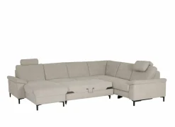 Hoeksalon Poppy 317x249cm - stof - beige met relax & bedfunctie- Hoeksalons