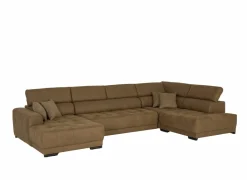 Hoeksalon Rimini 388x224cm - stof - cognac met bedfunctie- Zetelbedden|Hoeksalons
