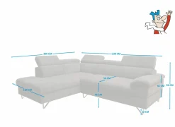 Hoeksalon Sirocco 230x200cm - stof - donkergrijs met bedfunctie- Slaapbanken|Hoeksalons