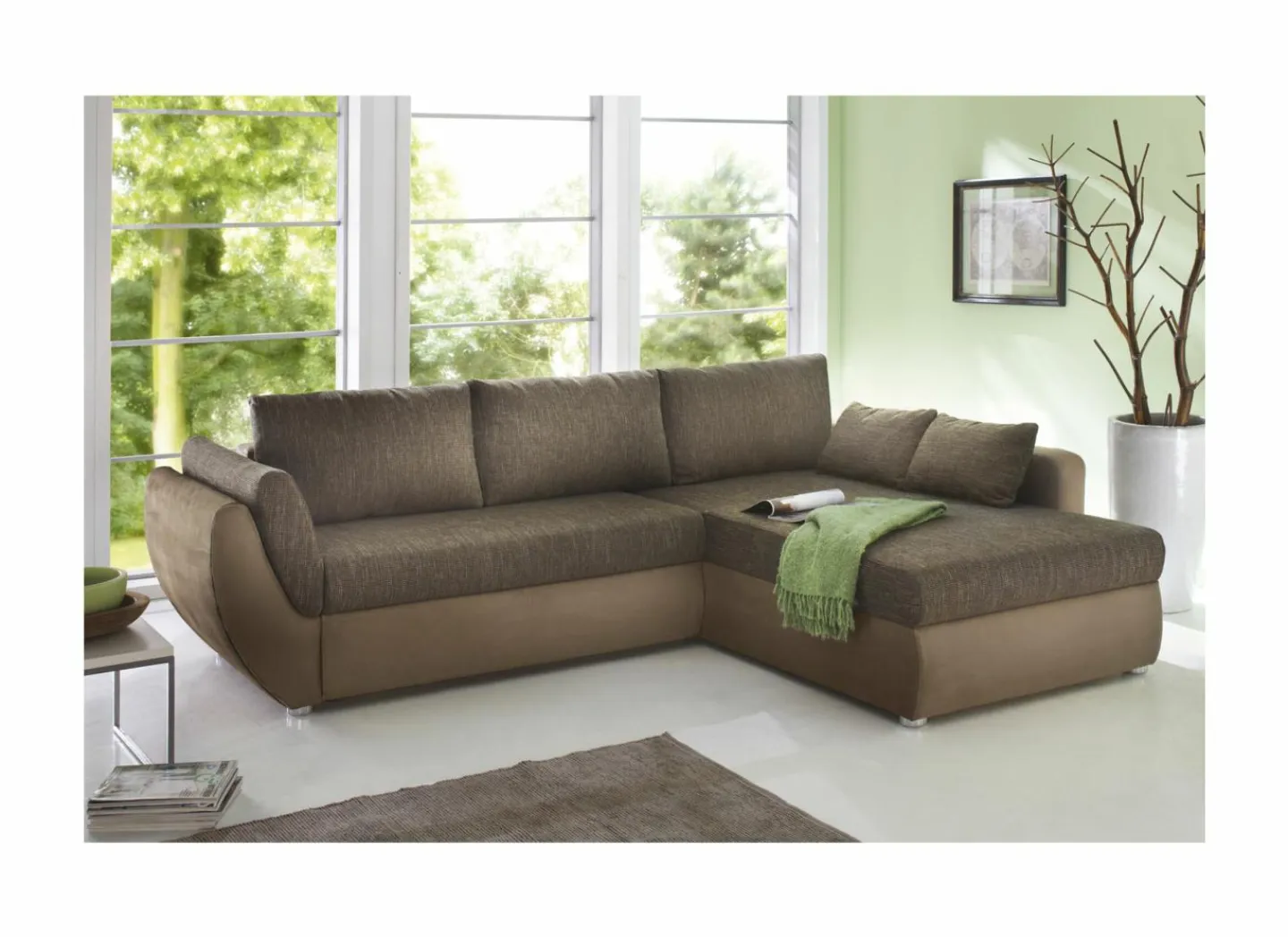 Hoeksalon Taifun 272x200cm - stof - bruin met bedfunctie- Zetelbedden|Hoeksalons