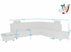 Hoeksalon Toulouse 269x287cm - stof - zilvergrijs met bedfunctie & poef & opbergruimte- Hoeksalons