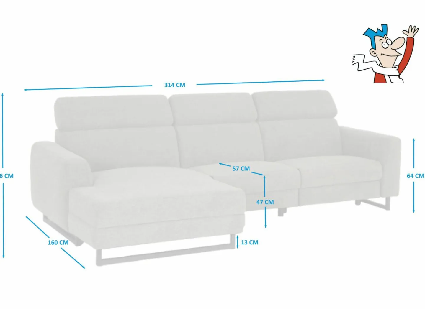 Hoeksalon Vaucluse 314x160cm - stof - taupe met relax- Hoeksalons