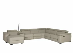 Hoeksalons|Hoeksalon Walk 413x303cm - leder - grijs met relax & opbergruimte