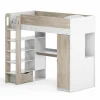 Hoogslapers|Hoogslapers|Hoogslaper Evora 90x200cm - decor - ivory oak & wit met bureau en opbergruimte