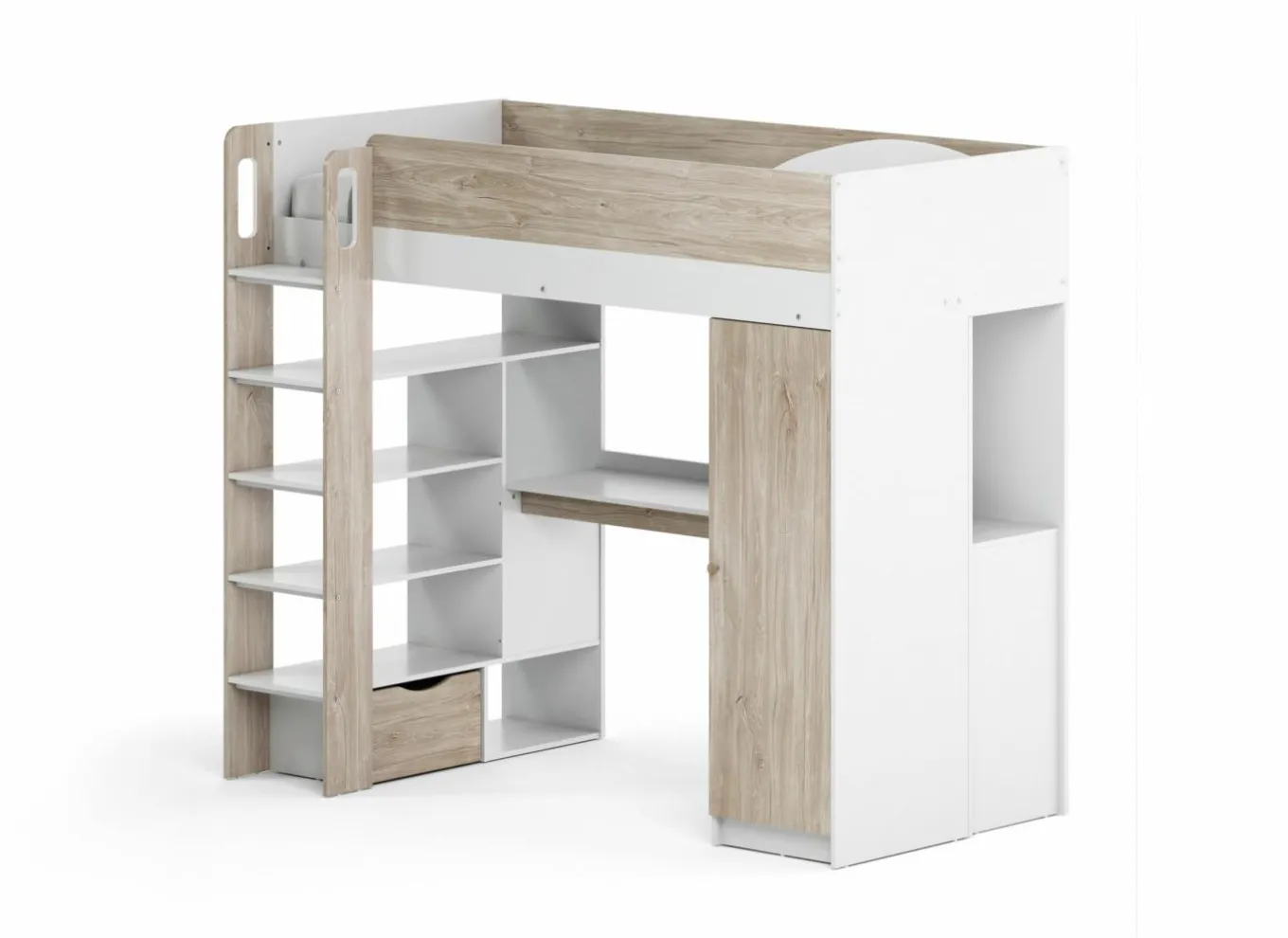 Hoogslapers|Hoogslapers|Hoogslaper Evora 90x200cm - decor - ivory oak & wit met bureau en opbergruimte