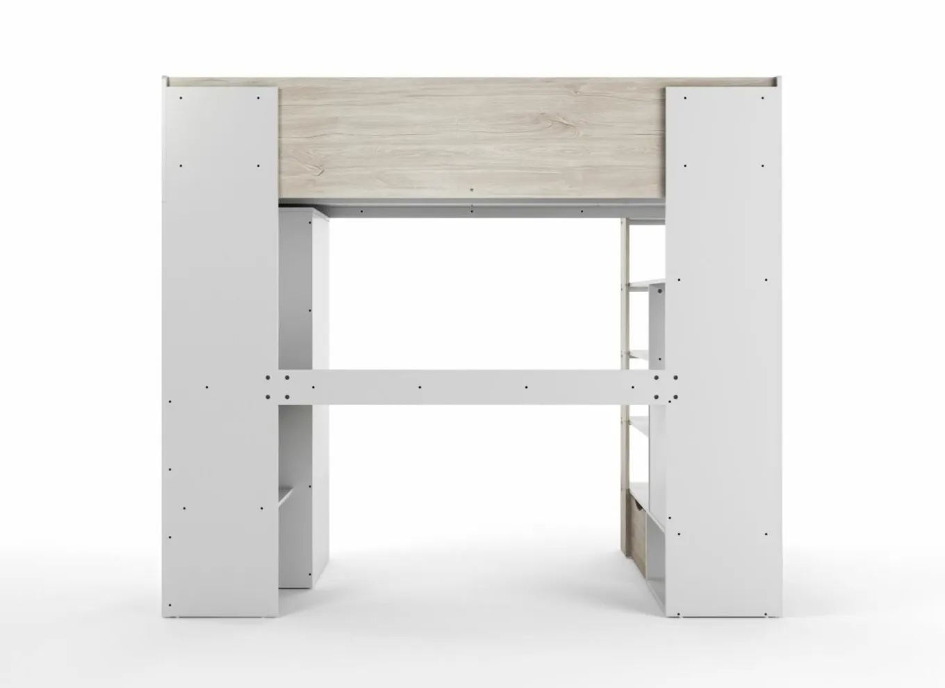 Hoogslapers|Hoogslapers|Hoogslaper Evora 90x200cm - decor - ivory oak & wit met bureau en opbergruimte
