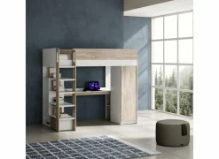 Hoogslapers|Hoogslapers|Hoogslaper Evora 90x200cm - decor - ivory oak & wit met bureau en opbergruimte