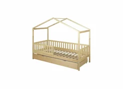 Eenpersoonsbedden|Eenpersoonsbedden|Huisbed Cinderella 90x200cm - den massief - naturel met opberglade