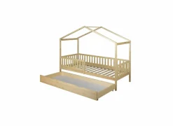 Eenpersoonsbedden|Eenpersoonsbedden|Huisbed Cinderella 90x200cm - den massief - naturel met opberglade