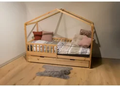 Eenpersoonsbedden|Eenpersoonsbedden|Huisbed Cinderella 90x200cm - den massief - naturel met opberglade