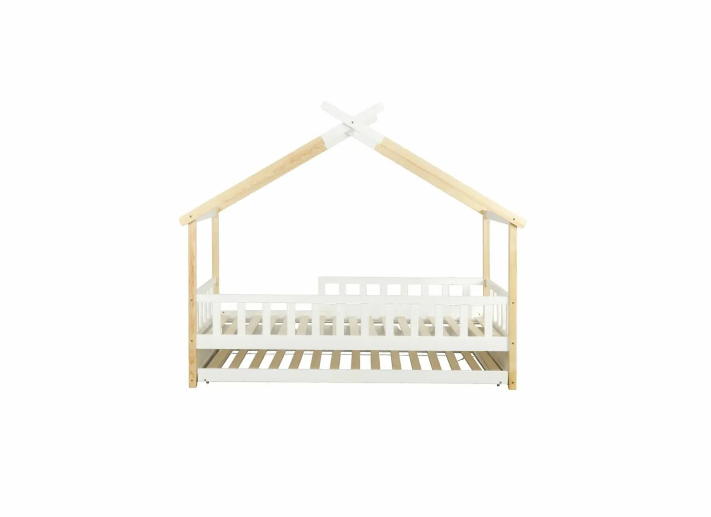 Huisbed Guinevere 90x200cm - den massief - naturel & wit met bedlade- Eenpersoonsbedden|Eenpersoonsbedden