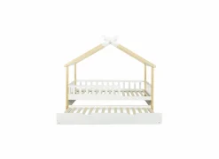 Huisbed Guinevere 90x200cm - den massief - naturel & wit met bedlade- Eenpersoonsbedden|Eenpersoonsbedden