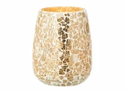 J line Kaarsenhouder Gekraakt Ø12,5x16cm - glas - goudkleurig- Kaars & Houder