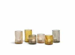 Kaarsenhouder organisch geribbeld Ø8x8,5cm - glas - amber- Kaars & Houder