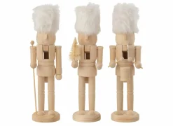 J line Kerstdecoratie Notenkraker  Hout & bont - naturel & wit 3 stuks- Kerstdecoratie