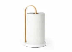 Umbra Keukenrolhouders|Keukenrolhouder Bellewood 17,1x17,1x32,3cm - metaal & hout - wit & naturel
