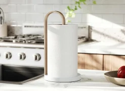 Umbra Keukenrolhouders|Keukenrolhouder Bellewood 17,1x17,1x32,3cm - metaal & hout - wit & naturel