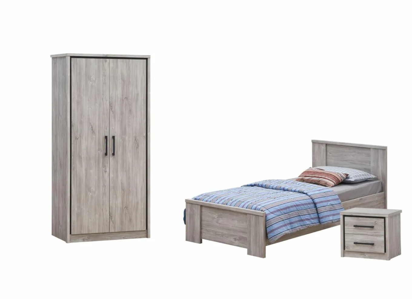 Complete Kinderkamers|Complete Kinderkamers|Kinderkamer Elias met bed 90x200cm - kleerkast 100cm en 1 nachtkastje