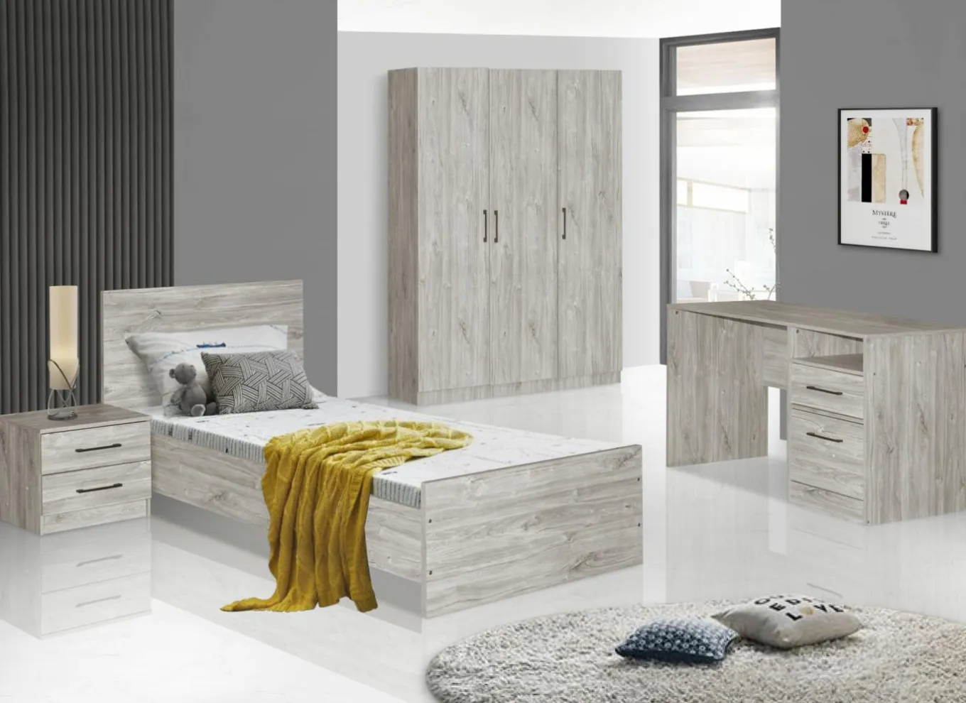 Complete Kinderkamers|Complete Kinderkamers|Kinderkamer Elmo met bed 90x200cm - kleerkast 120cm en 1 nachtkastje