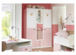 Kleerkast Cindy 139cm - decor - roze & wit- Draaideurkast|Draaideurkast
