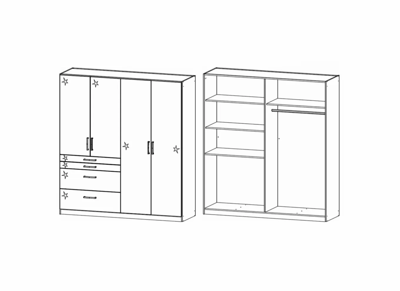 Draaideurkast|Draaideurkast|Kleerkast 181cm - decor - hoogglans wit