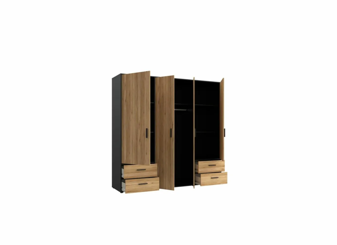 Draaideurkast|Draaideurkast|Kleerkast Mokkaro 206cm - decor - zwart & kastanje eik