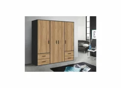 Draaideurkast|Draaideurkast|Kleerkast Mokkaro 206cm - decor - zwart & kastanje eik