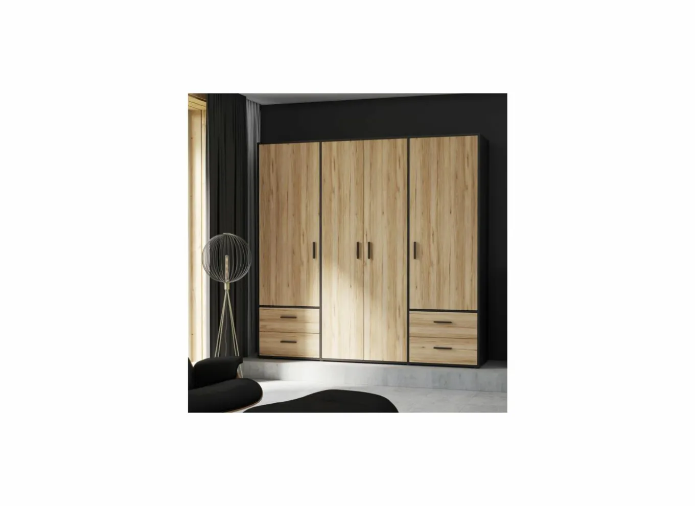 Draaideurkast|Draaideurkast|Kleerkast Mokkaro 206cm - decor - zwart & kastanje eik