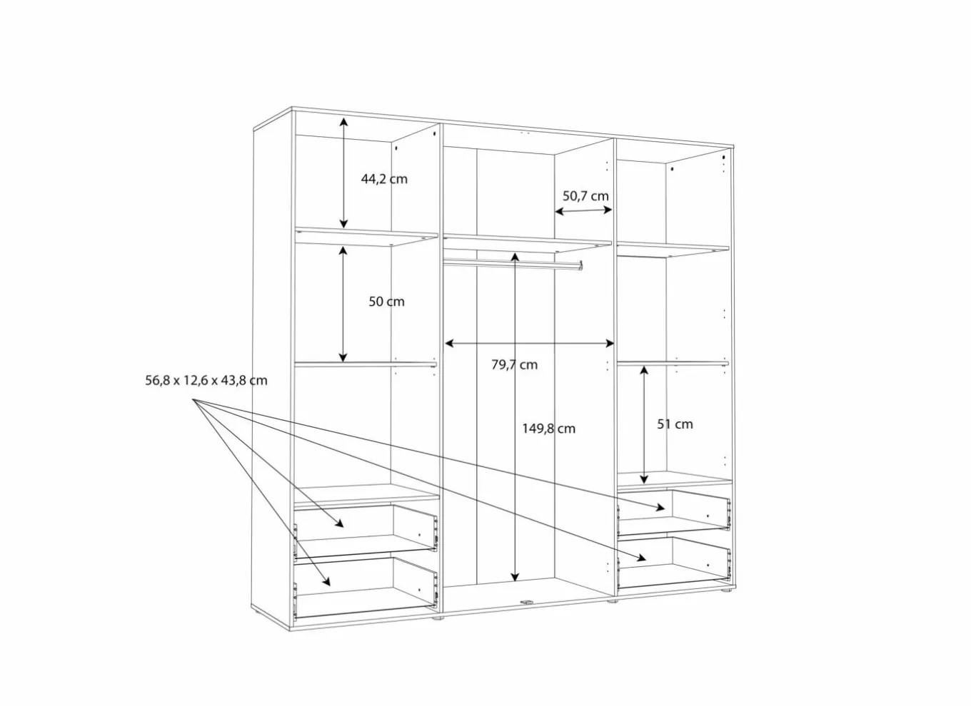 Draaideurkast|Draaideurkast|Kleerkast Mokkaro 206cm - decor - zwart & kastanje eik