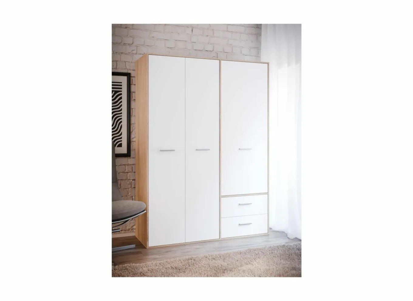 Draaideurkast|Draaideurkast|Kleerkast Mokkaro 145cm - decor - wit & sonoma eik