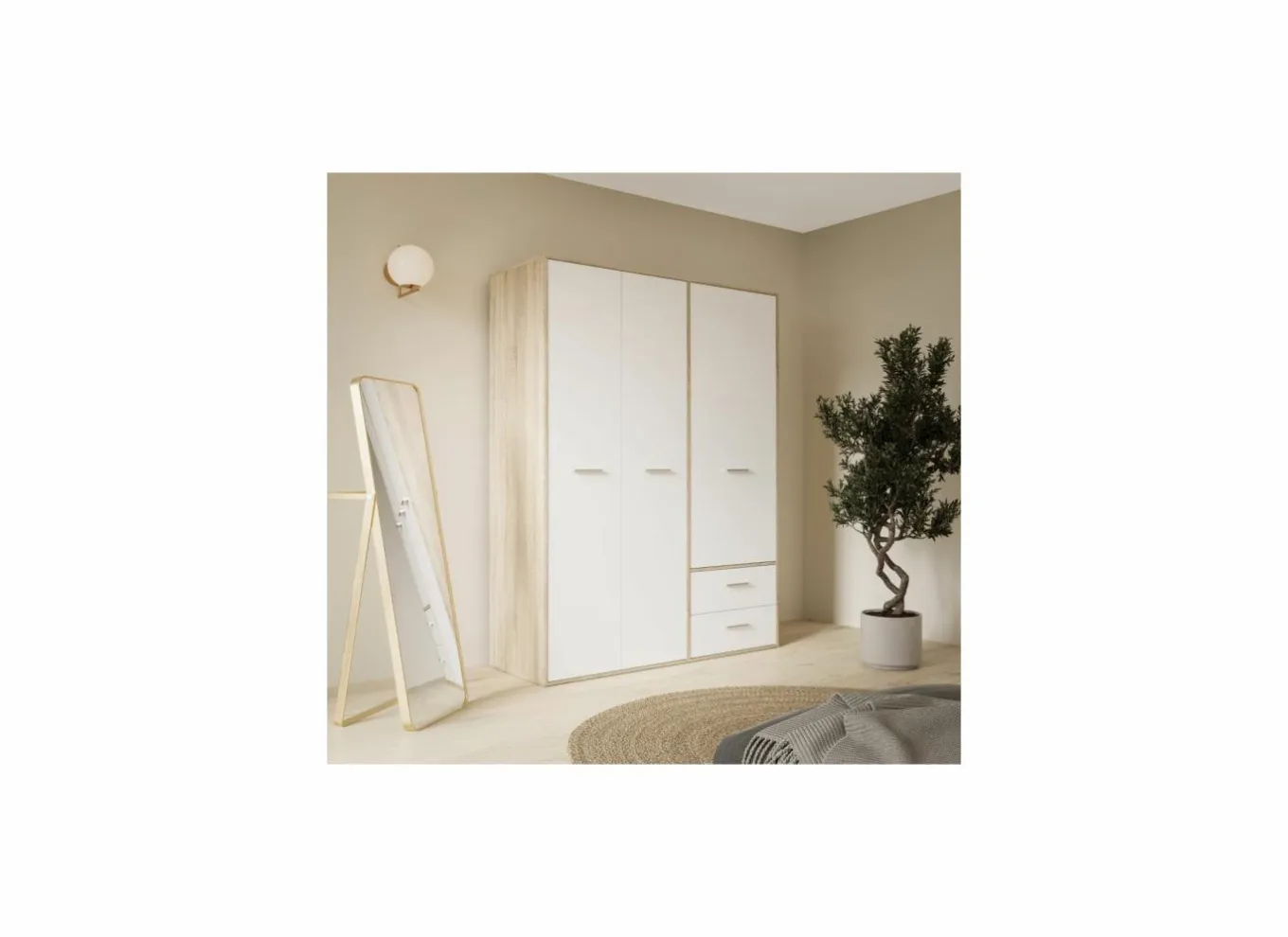 Draaideurkast|Draaideurkast|Kleerkast Mokkaro 145cm - decor - wit & sonoma eik