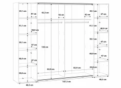 Kleerkast Narago 270cm - decor - wit- Draaideurkast|Schuifdeurkast