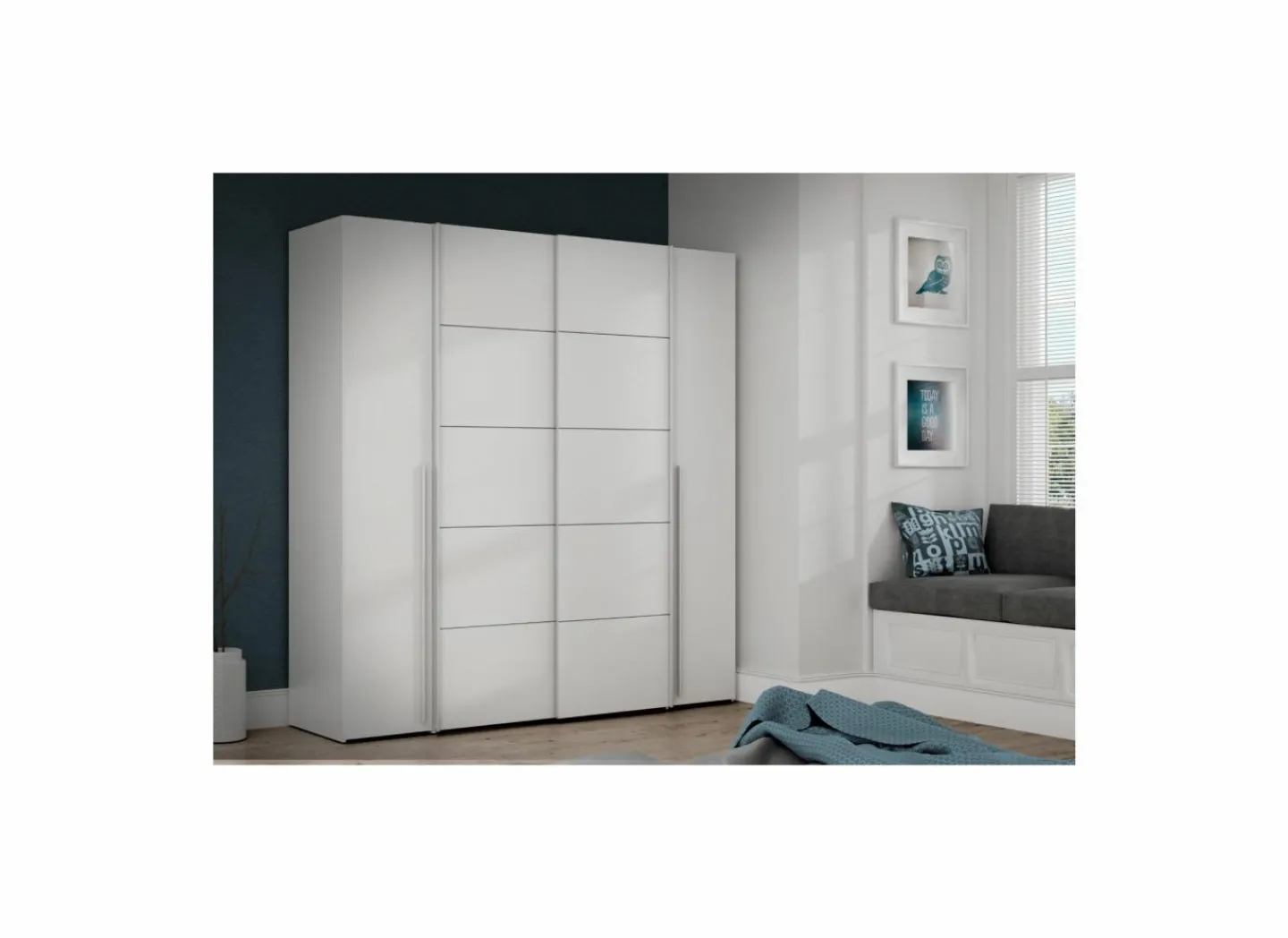 Kleerkast Narago 200cm - decor - wit- Draaideurkast|Schuifdeurkast