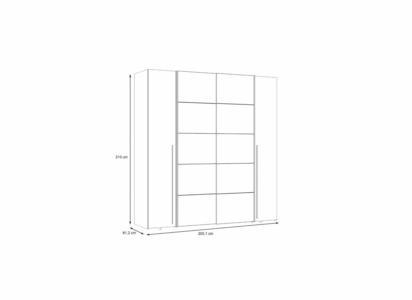 Kleerkast Narago 200cm - decor - wit- Draaideurkast|Schuifdeurkast