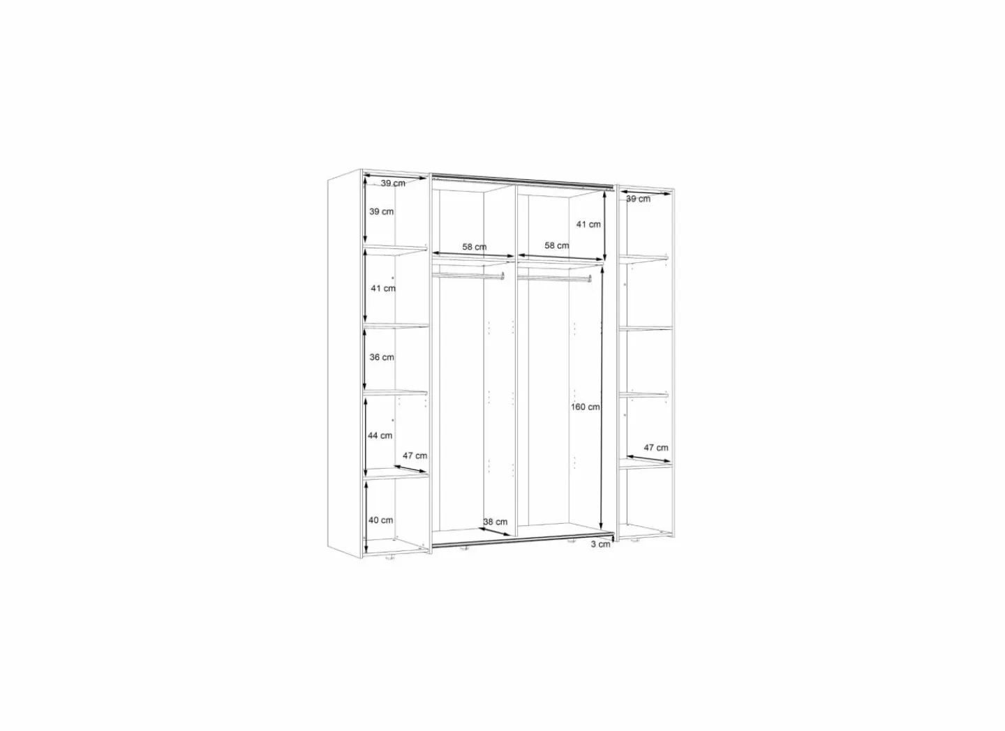 Kleerkast Narago 200cm - decor - wit- Draaideurkast|Schuifdeurkast