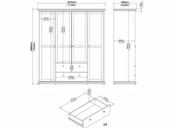 Kleerkast Paris 181cm - decor - mat grijs- Draaideurkast|Draaideurkast